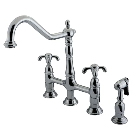 Kingston Brass KS1271TXBS French Country Bridge Kitchen Faucet W/ Brass Sprayer, Chrm KS1271TXBS